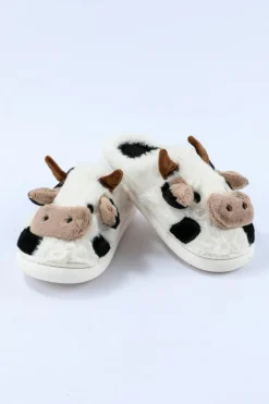 Outlet Dear-Lover Cartoon Animal Cow Plush Slippers White