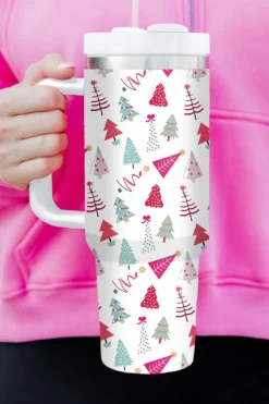 Hot Dear-Lover Cartoon Christmas Tree Printed Thermos Cup 40oz White