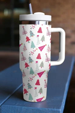 Hot Dear-Lover Cartoon Christmas Tree Printed Thermos Cup 40oz White