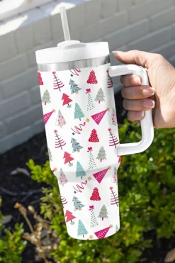 Hot Dear-Lover Cartoon Christmas Tree Printed Thermos Cup 40oz White