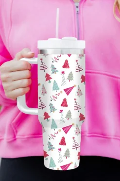 Hot Dear-Lover Cartoon Christmas Tree Printed Thermos Cup 40oz White