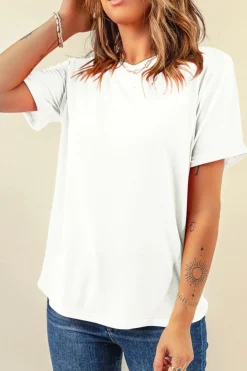 Sale Dear-Lover Casual Plain Crew Neck Tee White