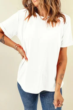 Sale Dear-Lover Casual Plain Crew Neck Tee White