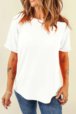 Sale Dear-Lover Casual Plain Crew Neck Tee White