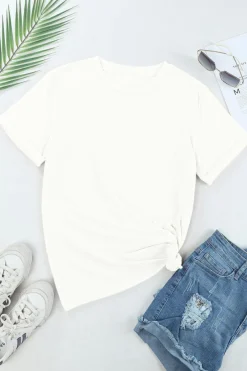 Sale Dear-Lover Casual Plain Crew Neck Tee White