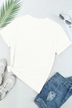 Sale Dear-Lover Casual Plain Crew Neck Tee White