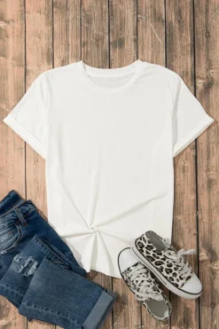 Sale Dear-Lover Casual Plain Crew Neck Tee White