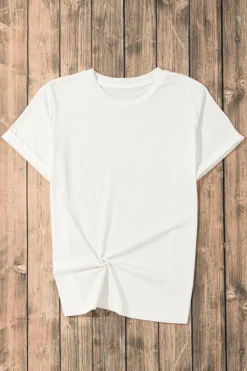 Sale Dear-Lover Casual Plain Crew Neck Tee White