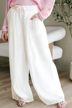 Best Dear-Lover Casual Tie Waist Pleated Wide Leg Pants White