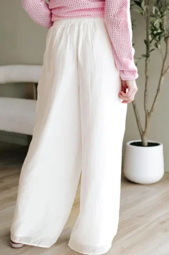 Best Dear-Lover Casual Tie Waist Pleated Wide Leg Pants White