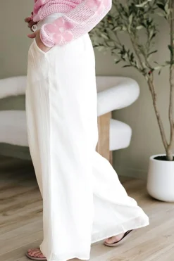 Best Dear-Lover Casual Tie Waist Pleated Wide Leg Pants White