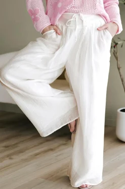 Best Dear-Lover Casual Tie Waist Pleated Wide Leg Pants White