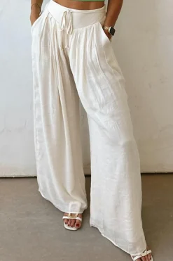 Best Dear-Lover Casual Tie Waist Pleated Wide Leg Pants White