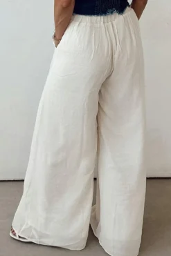 Best Dear-Lover Casual Tie Waist Pleated Wide Leg Pants White