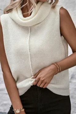 Sale Dear-Lover Central Seam Cowl Neck Sweater Vest White
