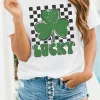 Hot Dear-Lover Checker LUCKY Clover Printed St Patricks T Shirt White