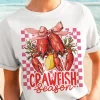 Outlet Dear-Lover Checkerboard Bow Crawfish Season Printed Crewneck T Shirt White