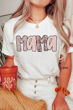 Outlet Dear-Lover Checkered Floral MaMa Graphic Crewneck T Shirt White