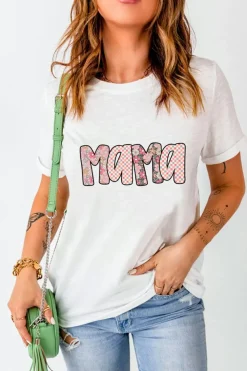 Outlet Dear-Lover Checkered Floral MaMa Graphic Crewneck T Shirt White