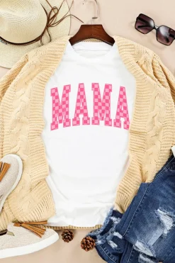 Discount Dear-Lover Checkered MAMA Letter Graphic T Shirt White