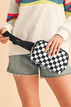 Best Dear-Lover Checkered Print Buckle Wide Belt Crossbody Bag White