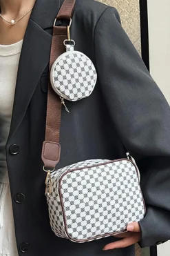 Hot Dear-Lover Checkered Print PU Leather Shoulder Bag with Coin Wallet White