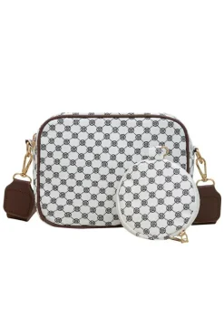 Hot Dear-Lover Checkered Print PU Leather Shoulder Bag with Coin Wallet White