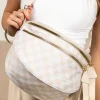 Clearance Dear-Lover Checkered Print Wide Strap Large Crossbody Bag White