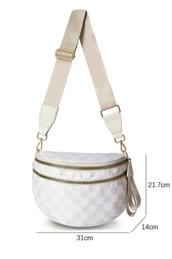 Clearance Dear-Lover Checkered Print Wide Strap Large Crossbody Bag White