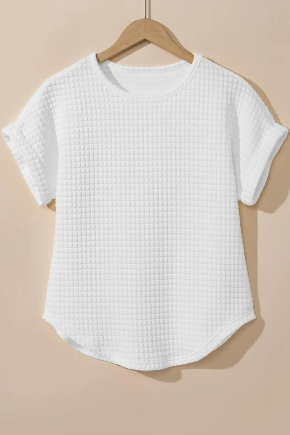 Fashion Dear-Lover Checkered Textured Bat Sleeve T Shirt White