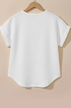 Fashion Dear-Lover Checkered Textured Bat Sleeve T Shirt White