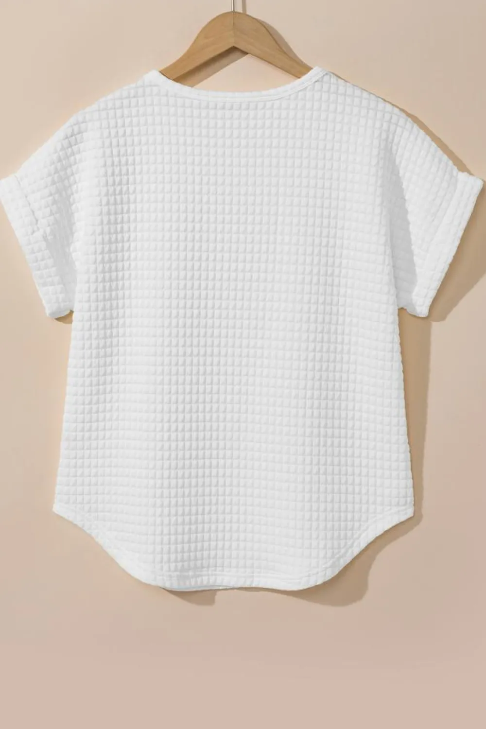 Fashion Dear-Lover Checkered Textured Bat Sleeve T Shirt White