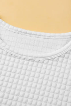 Fashion Dear-Lover Checkered Textured Bat Sleeve T Shirt White