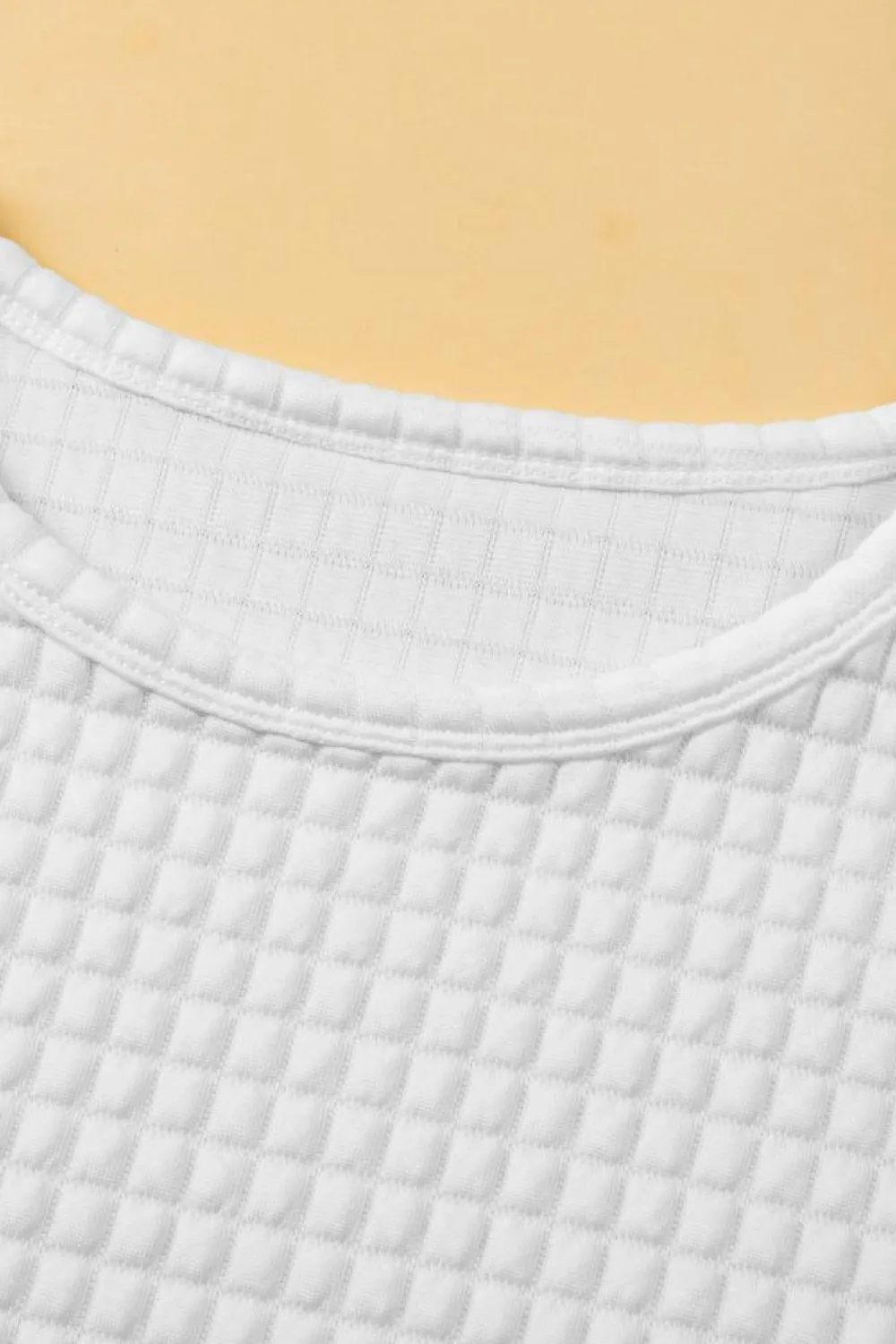 Fashion Dear-Lover Checkered Textured Bat Sleeve T Shirt White