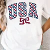 Outlet Dear-Lover Checkered USA Graphic Casual Tee White
