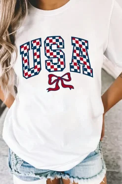 Outlet Dear-Lover Checkered USA Graphic Casual Tee White