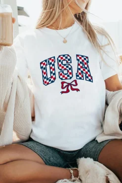 Outlet Dear-Lover Checkered USA Graphic Casual Tee White