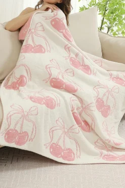 Discount Dear-Lover Cheery Print Reversible Soft Blanket 127*152cm White