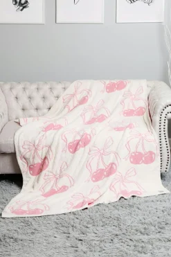 Discount Dear-Lover Cheery Print Reversible Soft Blanket 127*152cm White