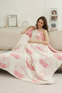 Discount Dear-Lover Cheery Print Reversible Soft Blanket 127*152cm White