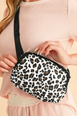 Clearance Dear-Lover Cheetah Print Multi Interlayer Zipped Crossbody Bag White