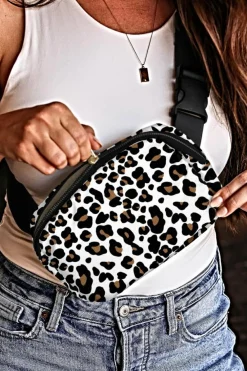 Clearance Dear-Lover Cheetah Print Multi Interlayer Zipped Crossbody Bag White