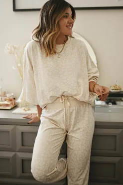 Fashion Dear-Lover Cheetah Print Two Piece Loose Fit Cozy Loungewear White