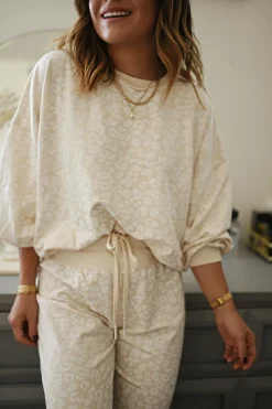 Fashion Dear-Lover Cheetah Print Two Piece Loose Fit Cozy Loungewear White