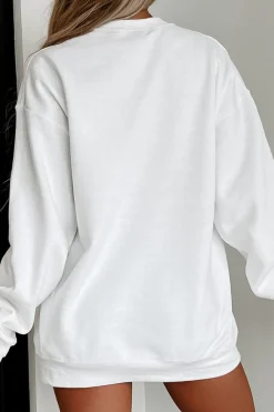 Sale Dear-Lover Chenille Bowknot Graphic Drop Shoulder Baggy Sweatshirt White