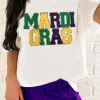 Clearance Dear-Lover Chenille MARDI GRAS Patched Graphic T Shirt White