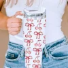 Hot Dear-Lover Cherry Bowknot Stylish Large Tumbler with Handle 40oz White