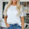 Discount Dear-Lover Chevron Patchwork Raglan Sleeve Knitted T Shirt White