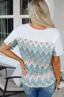 Discount Dear-Lover Chevron Patchwork Raglan Sleeve Knitted T Shirt White