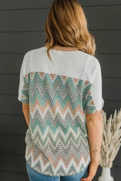 Discount Dear-Lover Chevron Patchwork Raglan Sleeve Knitted T Shirt White